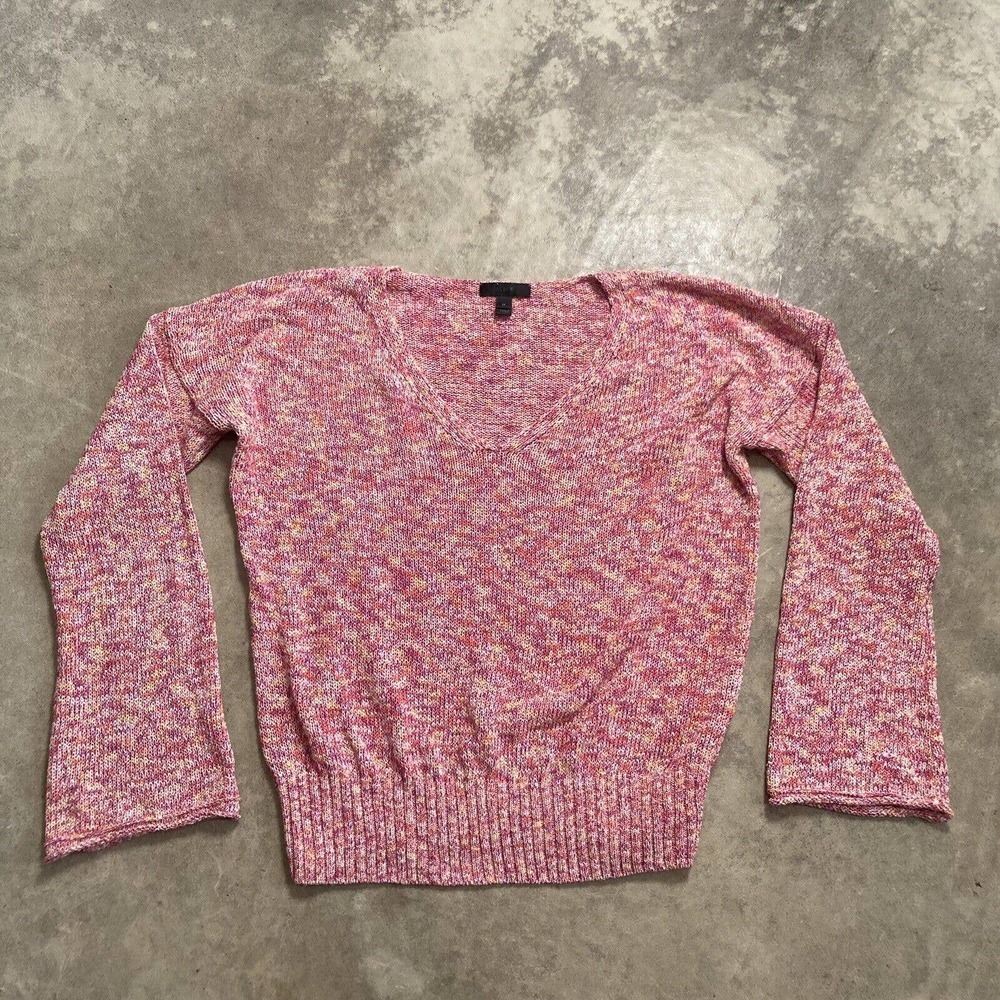 J Crew Sweater Womens Medium Flared Sleeve Marled Primrose Swing V Neck H8986